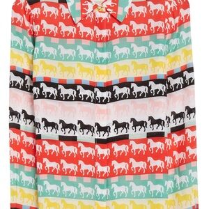 Willa Horse print long sleeve silk button up shirt